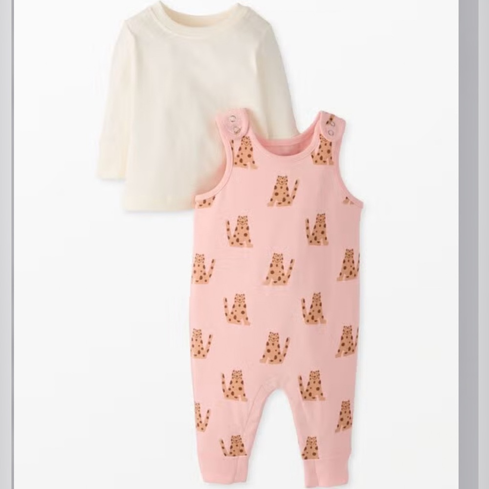 Hanna Andersson Baby “Leopards in Pink” Overall & Tee Set In Cotton Jersey